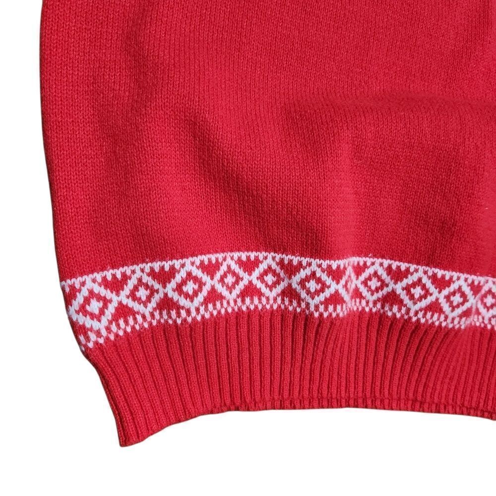 Men's Winter Sweater Large Red White Winter V Neck Fair Isle Nordic Acrylic - Picture 9 of 10